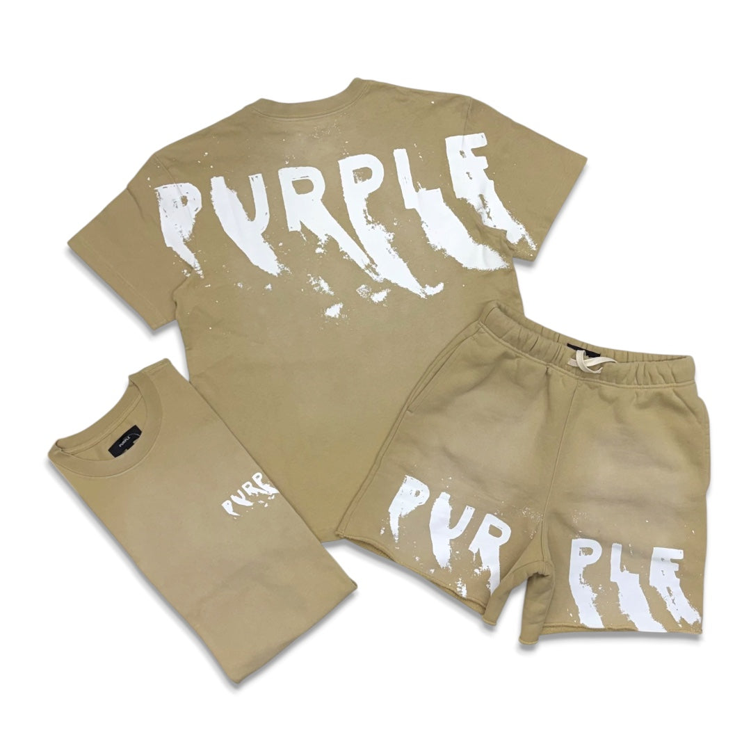Purple Brand Men's Painted Wordmark Short Set Tan