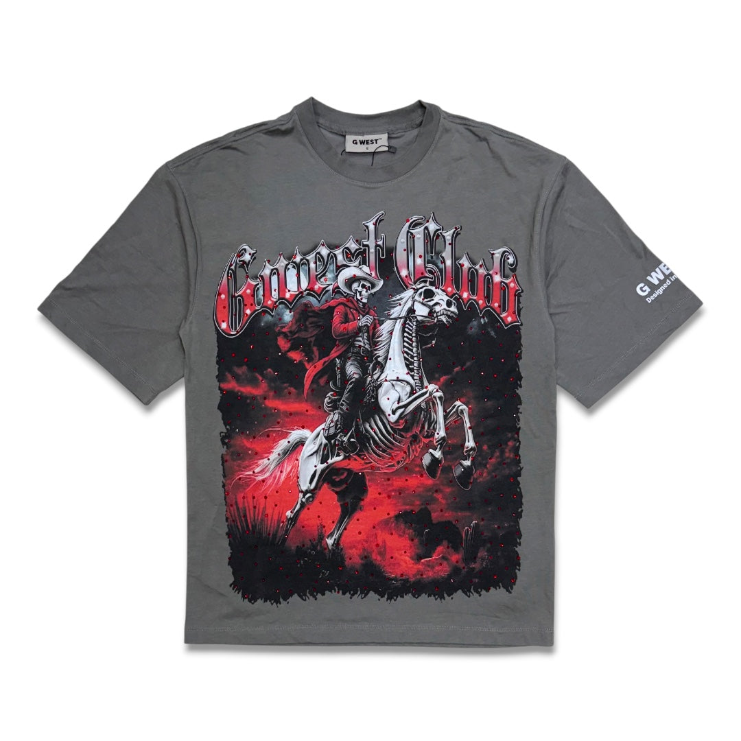 G West Rider Of Flames Rhinestone Tee Grey/Red