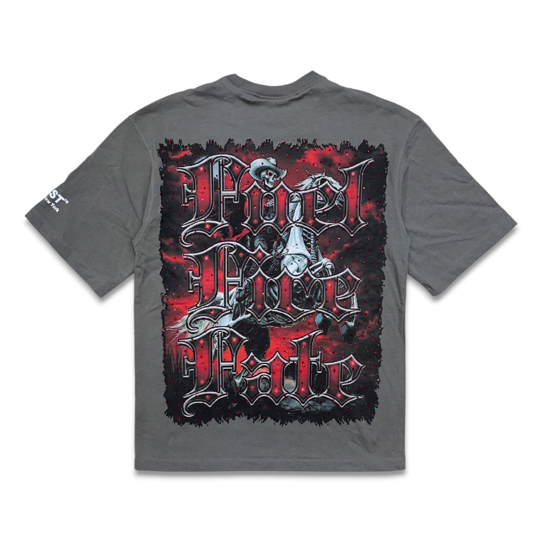 G West Rider Of Flames Rhinestone Tee Grey/Red