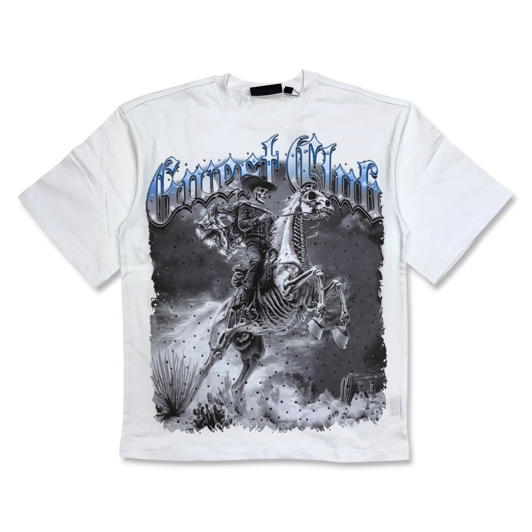 G West Rider Of Flames Rhinestone Tee White/Grey/Blue