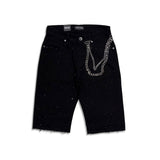 Focus Crystal Rhinestone Denim Shorts Jet Black