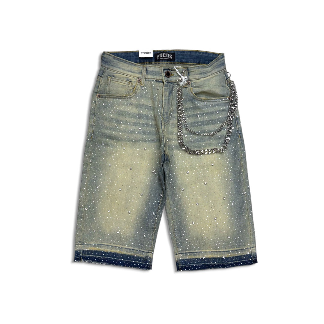 Focus Crystal Rhinestone Denim Shorts Vintage