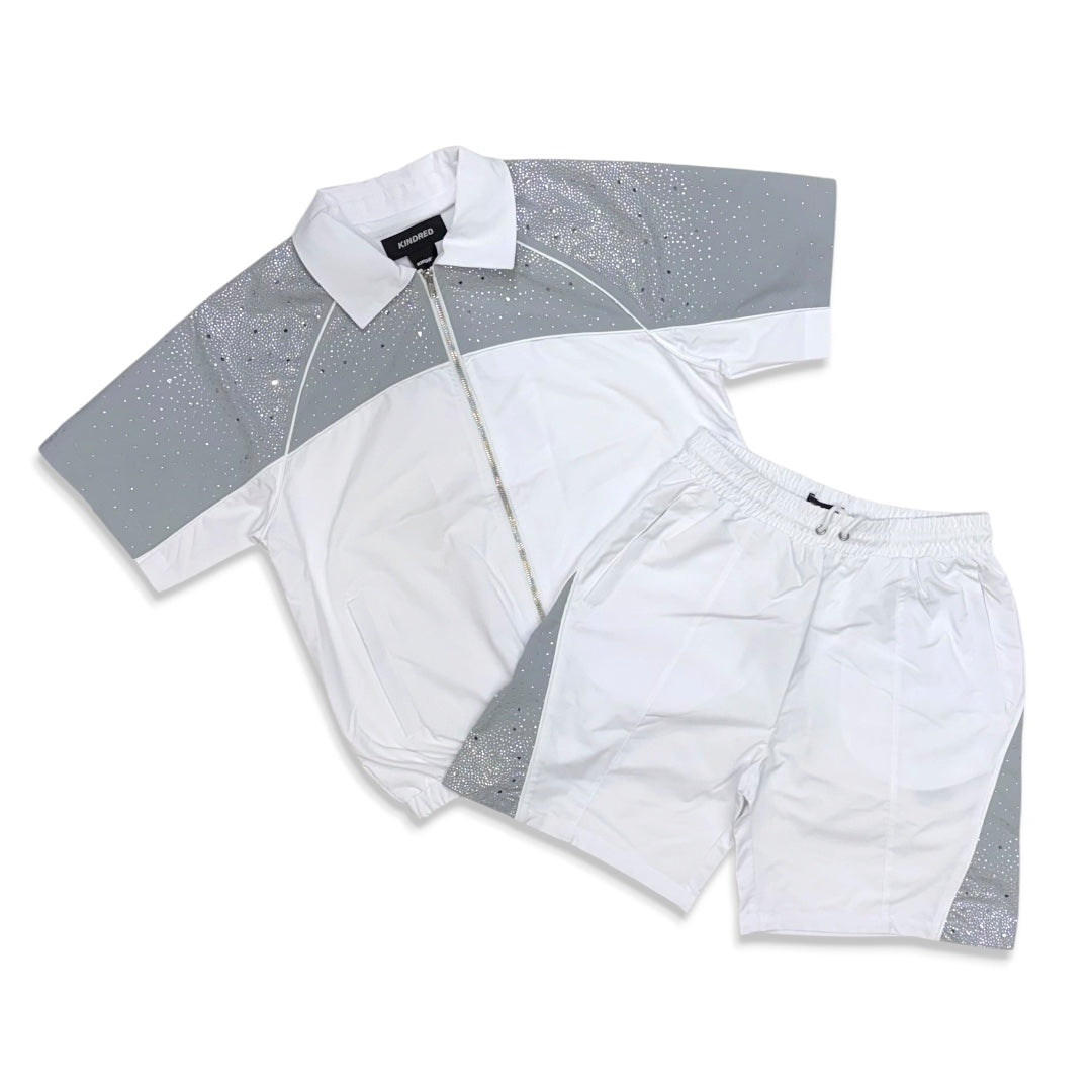 Kindred Rhinestone Track Short Set White/Grey