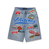Vicious Denim All Over Artwork Patch Shorts light blue