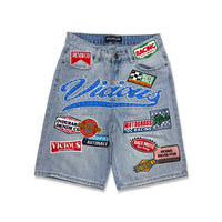 Vicious Denim All Over Artwork Patch Shorts light blue