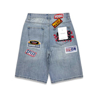 Vicious Denim All Over Artwork Patch Shorts light blue