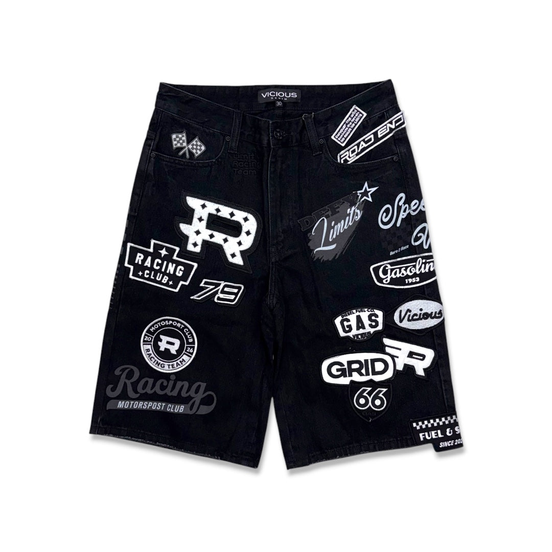 Vicious Denim All Over Patch Shorts Black