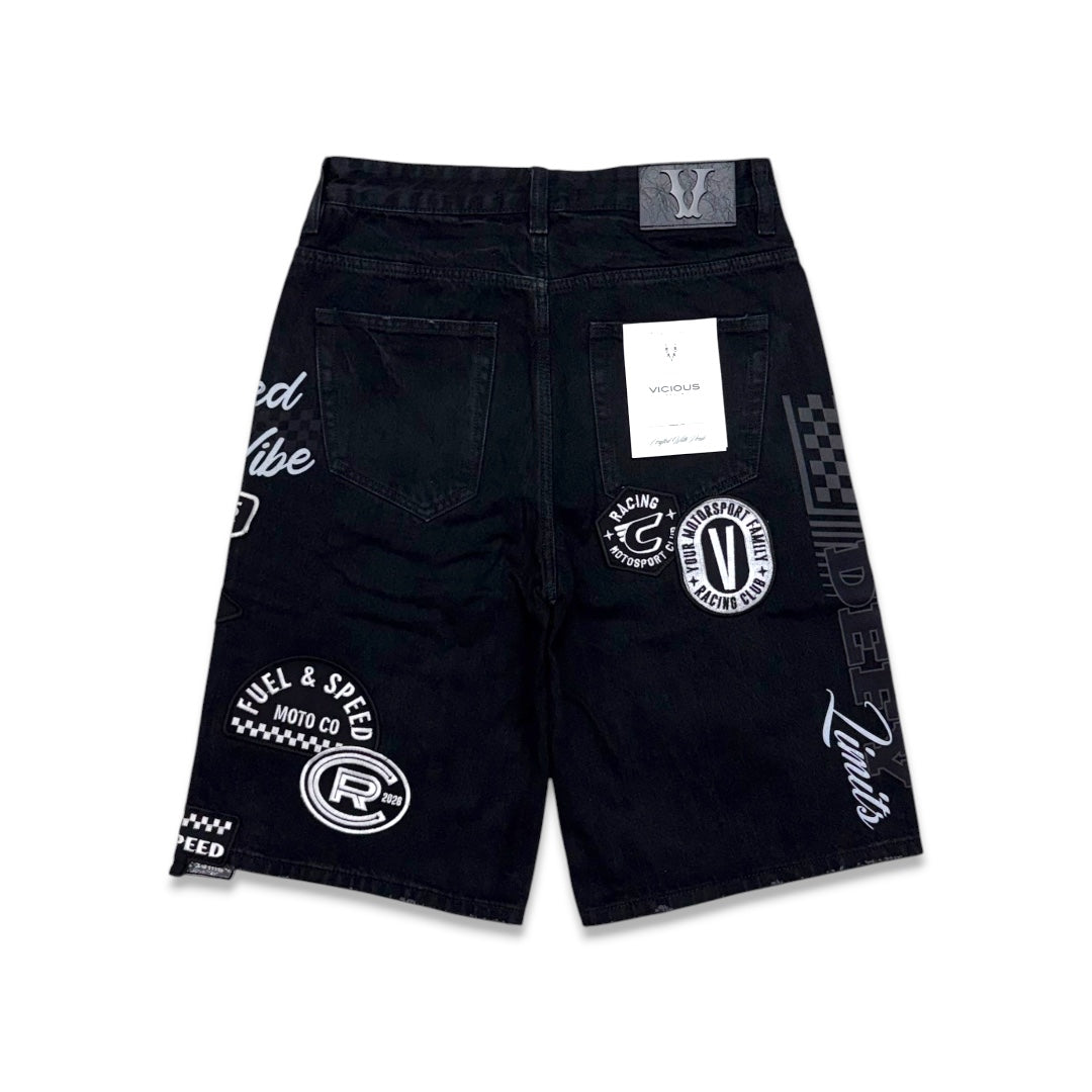 Vicious Denim All Over Patch Shorts Black