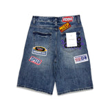 Vicious Denim All Over Artwork Patch Shorts Dark Indigo
