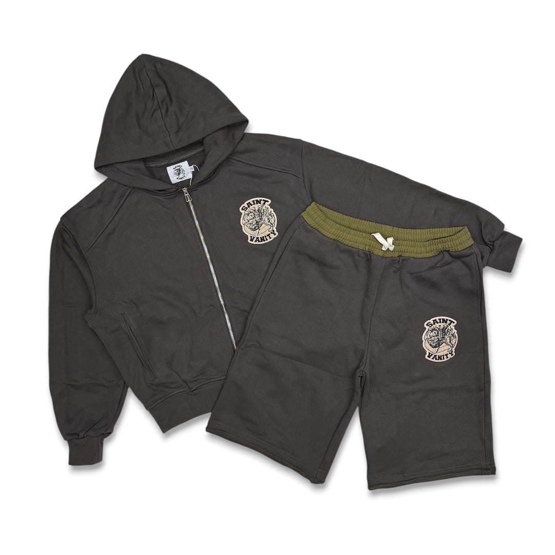 Saint Vanity Uniform Hooded Short Set Grey