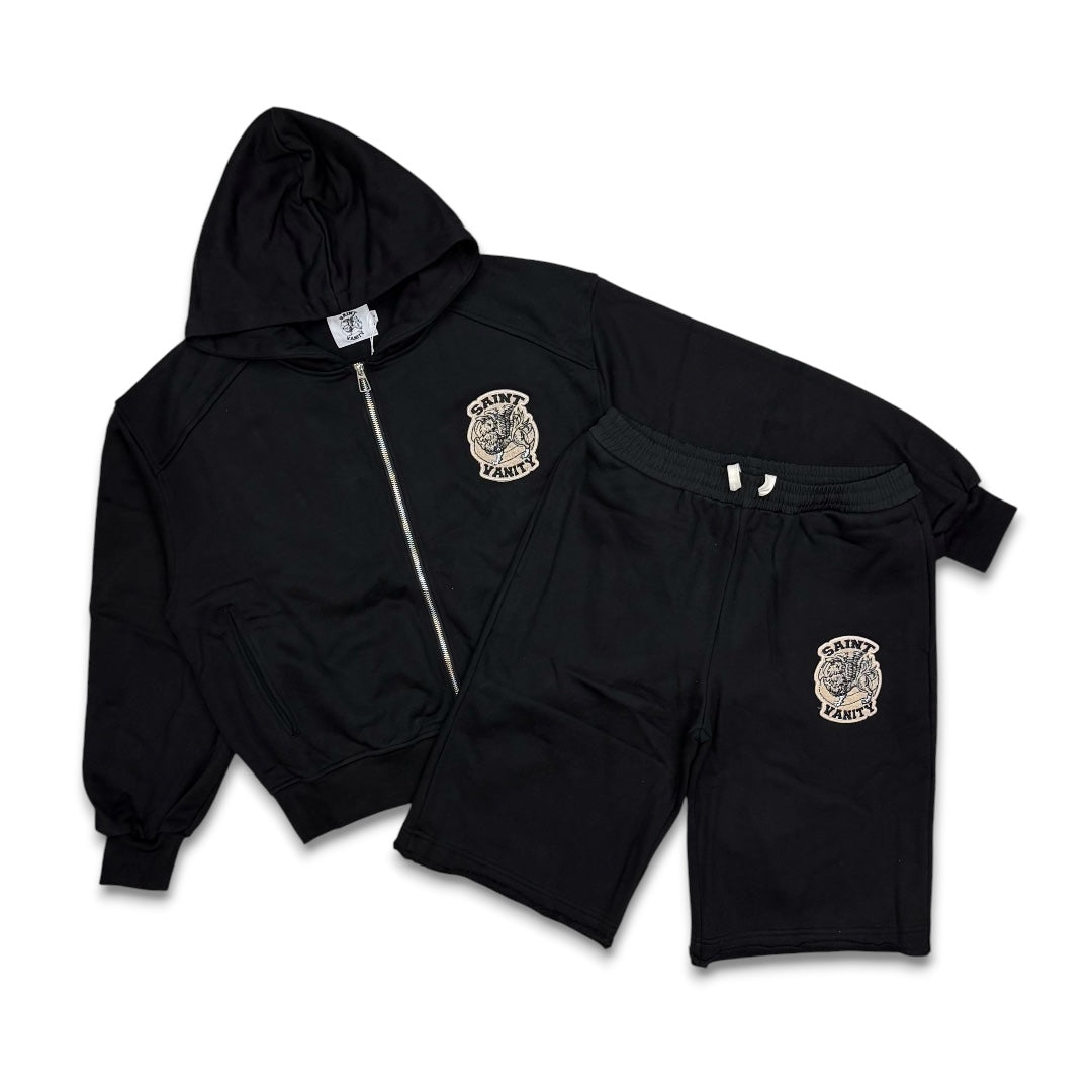 Saint Vanity Uniform Hooded Short Set Black