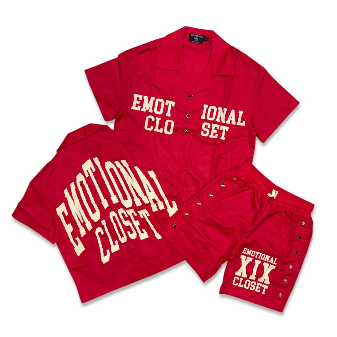 Mixed Emotion “Backyard” Nylon Short Set Red