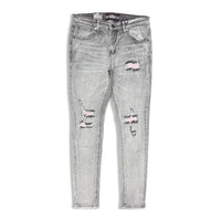 Denimicity Men's Cut Patched Splatter Paint Jeans Grey/Pink