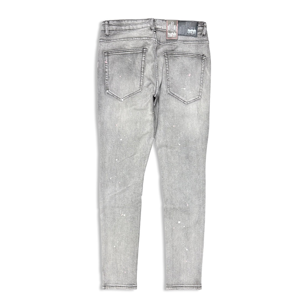 Denimicity Men's Cut Patched Splatter Paint Jeans Grey/Pink