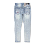 Denimicity Men's Cut Patched Splatter Paint Jeans Light Blue/Red