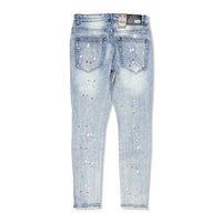 Denimicity Men's Cut Patched Splatter Paint Jeans Light Blue/Red