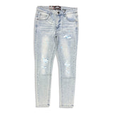 Denimicity Men's Cut Patched Splatter Paint Jeans Light Blue/ Baby Blue