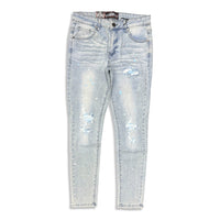 Denimicity Men's Cut Patched Splatter Paint Jeans Light Blue/ Baby Blue