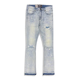 Denimicity Men's Light Blue/Carolina Blue Cut Patched Rhinestone Stacked Jeans