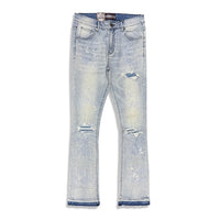 Denimicity Men's Light Blue/Carolina Blue Cut Patched Rhinestone Stacked Jeans