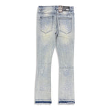 Denimicity Men's Light Blue/Carolina Blue Cut Patched Rhinestone Stacked Jeans