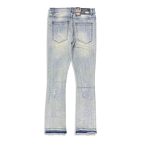 Denimicity Men's Light Blue/Carolina Blue Cut Patched Rhinestone Stacked Jeans