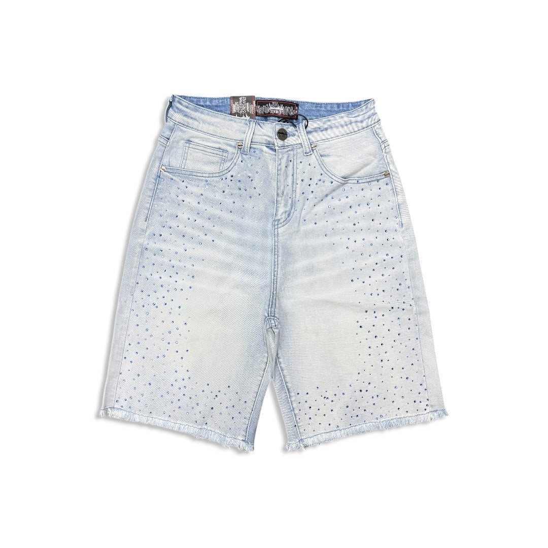 Denimicity Men's Light Blue/Carolina Blue Rhinestone Denim Shorts