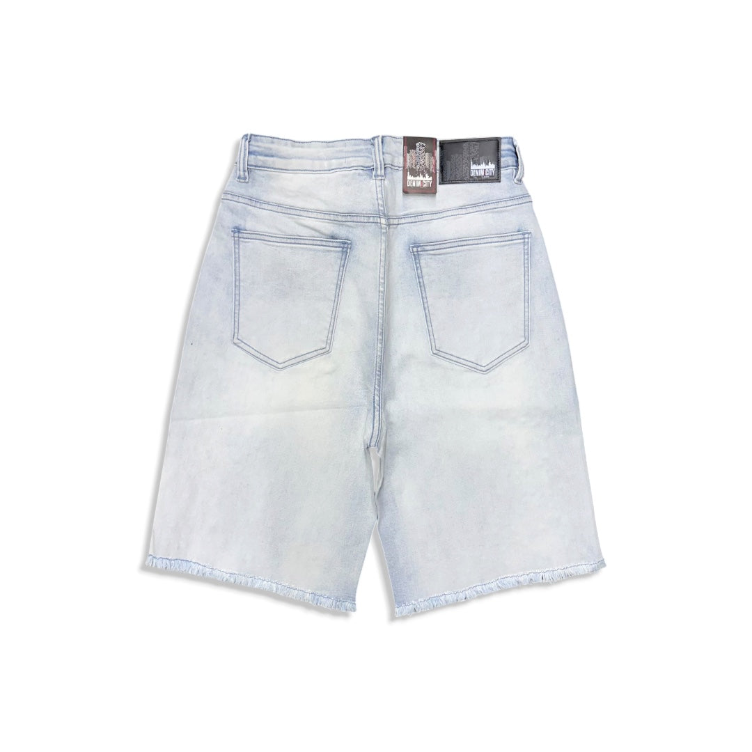 Denimicity Men's Light Blue/Carolina Blue Rhinestone Denim Shorts