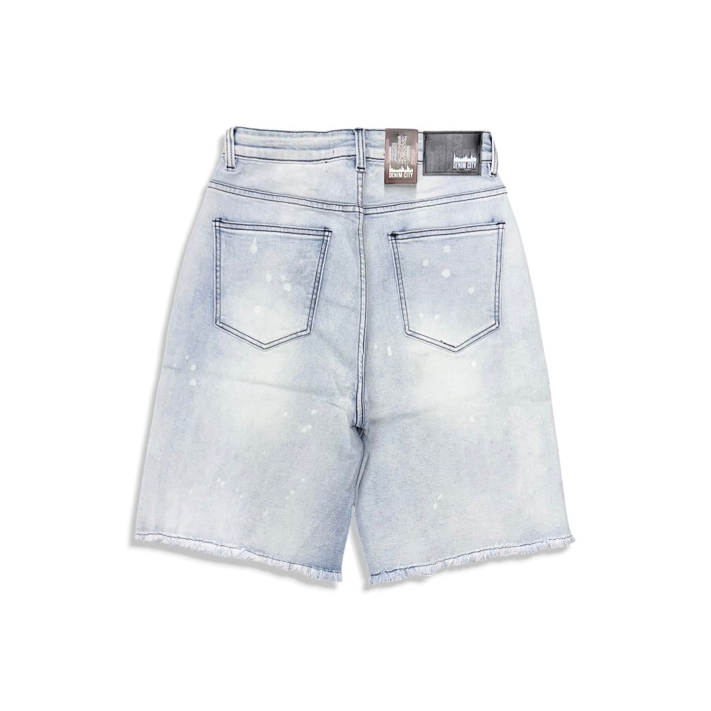 Denimicity Men's Light Blue/Red Rhinestone Denim Shorts