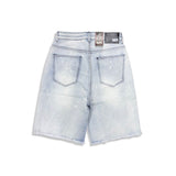 Denimicity Men's Light Blue/Red Rhinestone Denim Shorts
