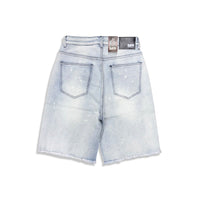 Denimicity Men's Light Blue/Red Rhinestone Denim Shorts