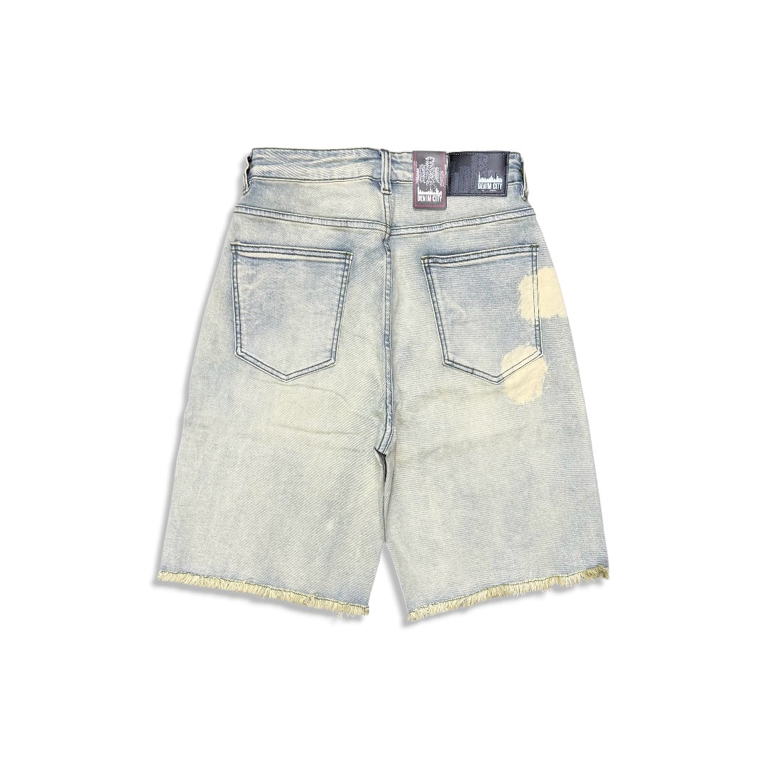 Denimicity Men's Bleached Vintage Wash Denim Shorts