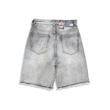 Denimicity Men's Grey/Pink Rhinestone Denim Shorts