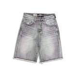 Denimicity Men's Grey/Pink Rhinestone Denim Shorts