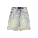 Denimicity Men's Vintage Wash Olive Rhinestone Denim Shorts
