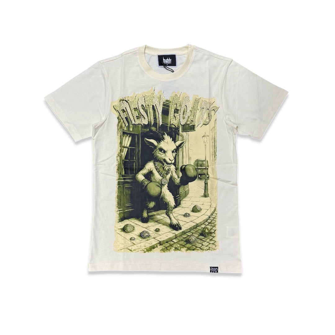 Denimicity Men's From Sheep To Goat Rhinestone Tee Beige/Olive