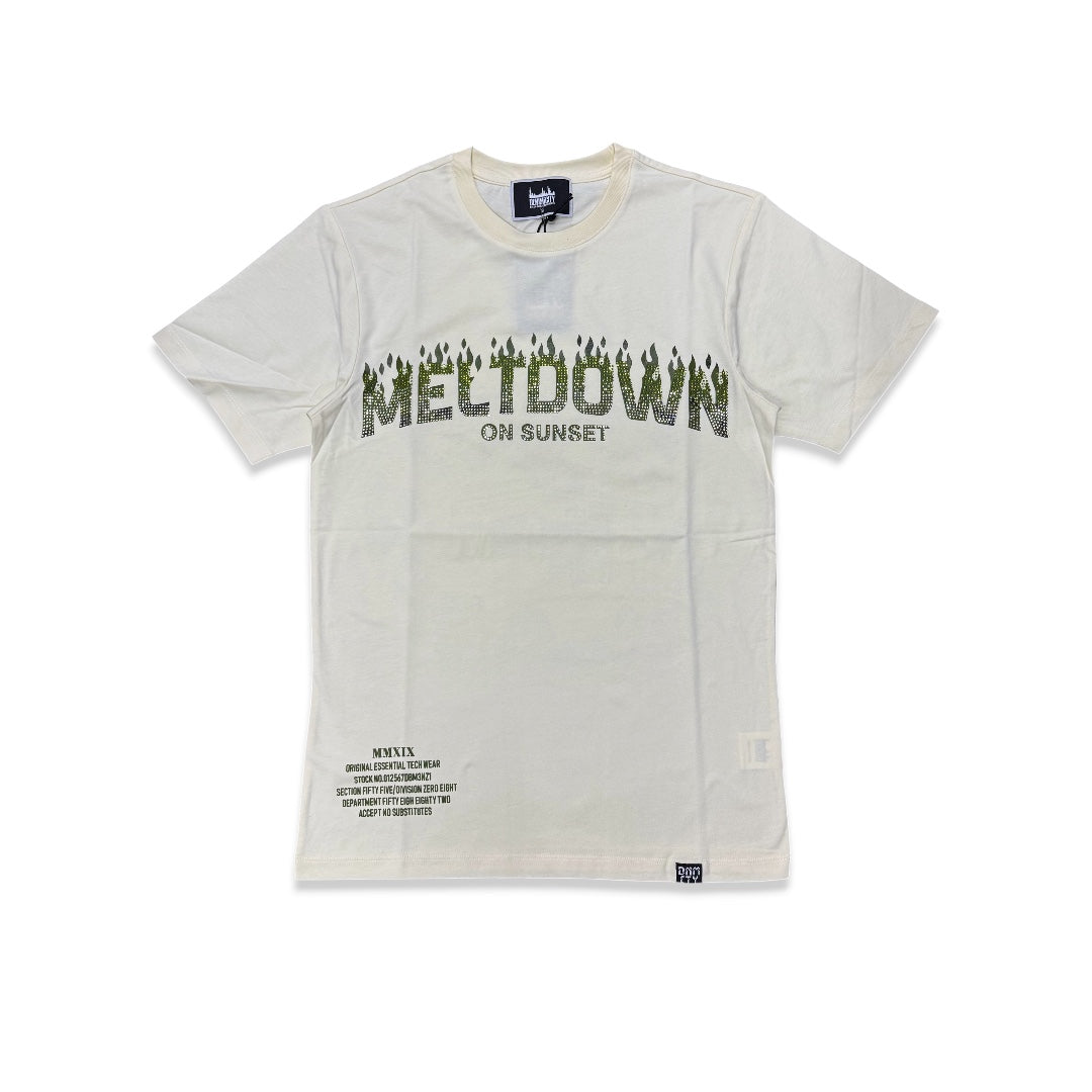 Denimicity Men's Meltdown On Sunset Rhinestone Tee Beige/Olive