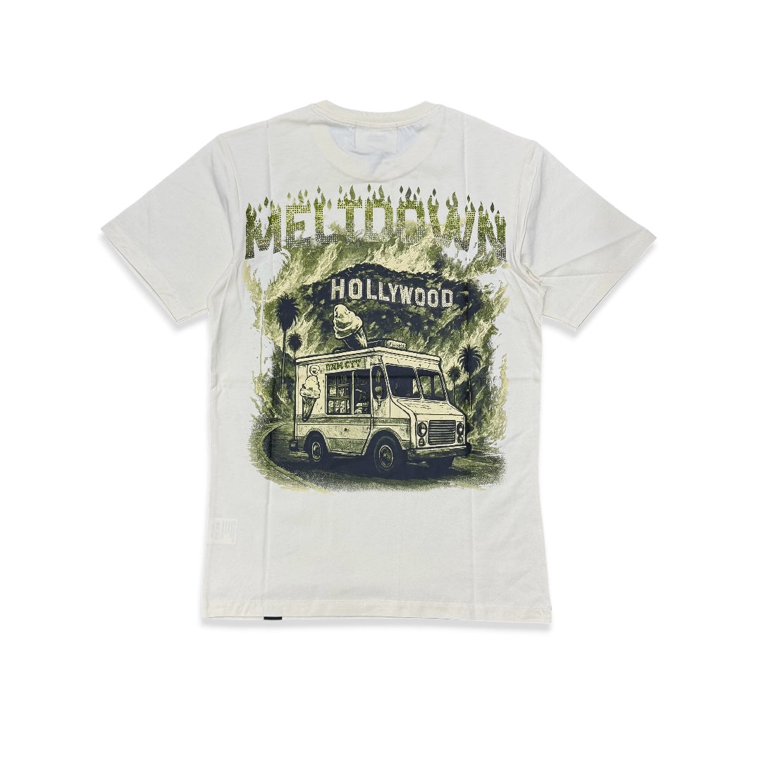 Denimicity Men's Meltdown On Sunset Rhinestone Tee Beige/Olive