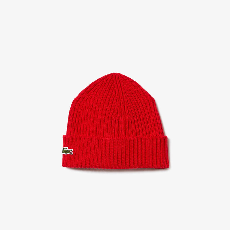 Lacoste (Red unisex ribbed wool beanie -240)