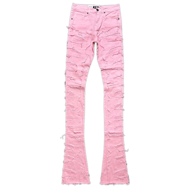 Focus denim (pink super skinny flared stacked jean)