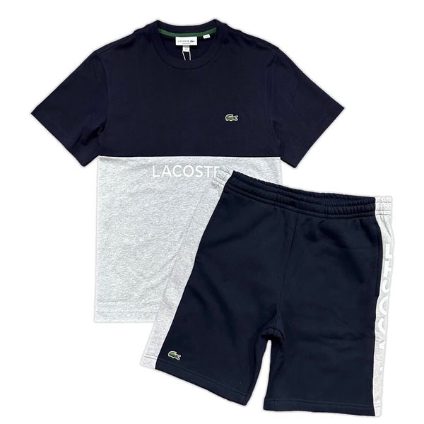 lacoste (Men's grey/navy cotton jersey print short set)