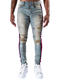 Serenede Sacred Plasma Stripe Jeans – Light Wash with Pink/Black Side