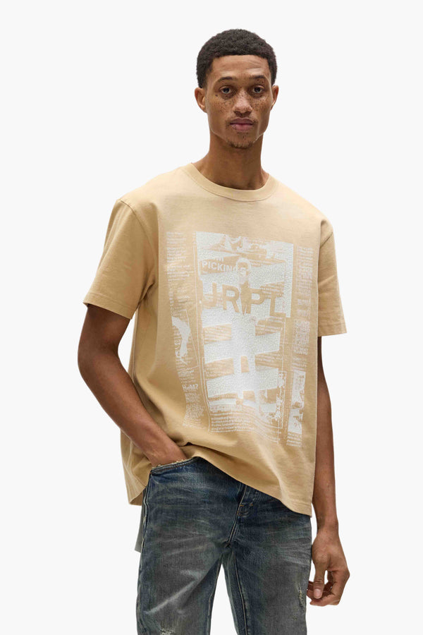 Purple Brand Men's Newsprint Tee Beige