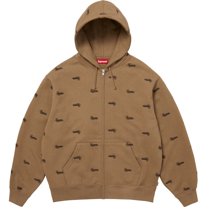 Supreme Repeat Script Zip Up hoodie Dark Khaki