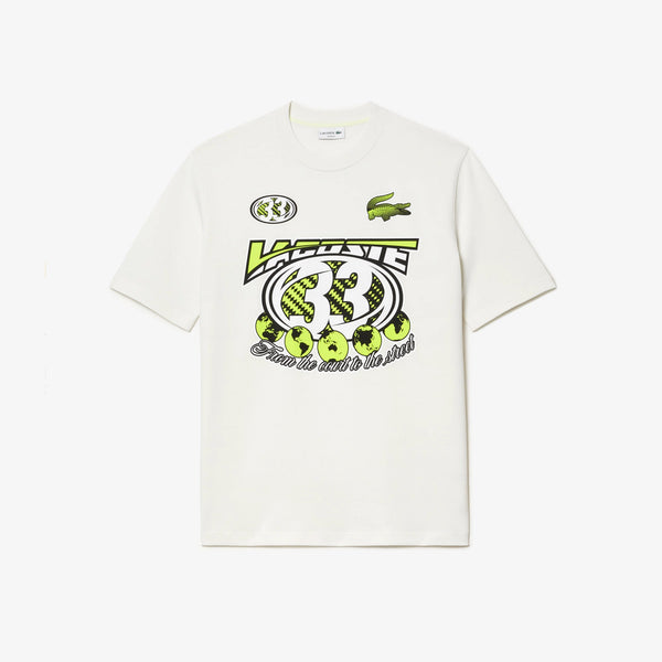 Lacoste (Men's White Loose Fit Cotton Jersey Print T-Shirt)
