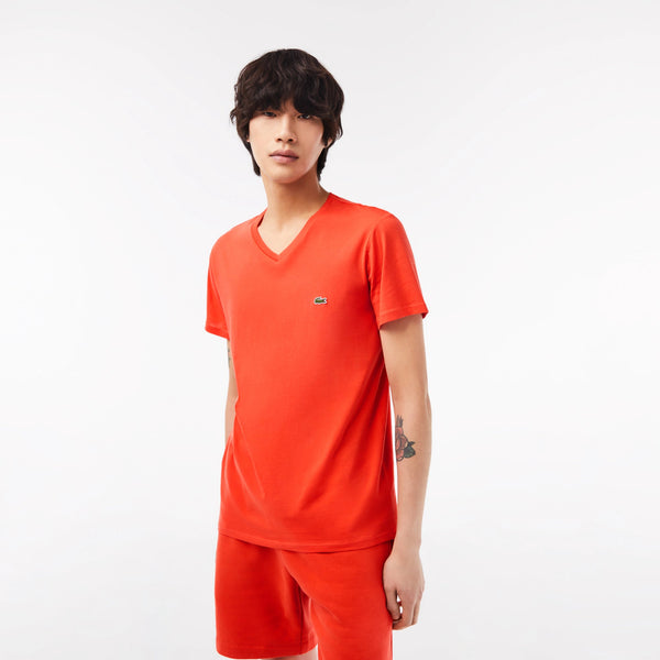 Lacoste (Men’s Orange V Neck Cotton Pima T-Shirt)