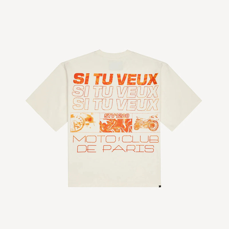 Si Tu Veux Denim Moto Club Graphic T-Shirt – White