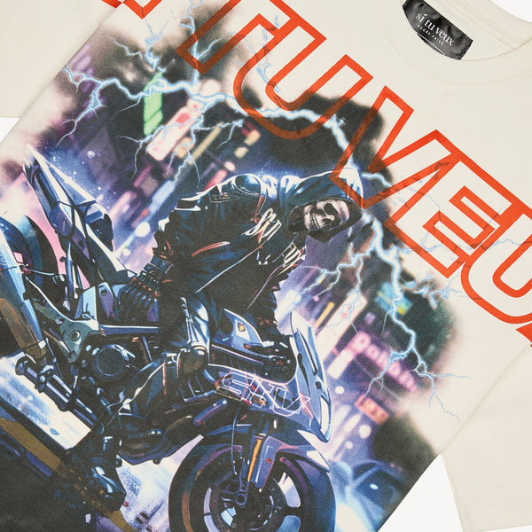 Si Tu Veux Denim Moto Club Graphic T-Shirt – White