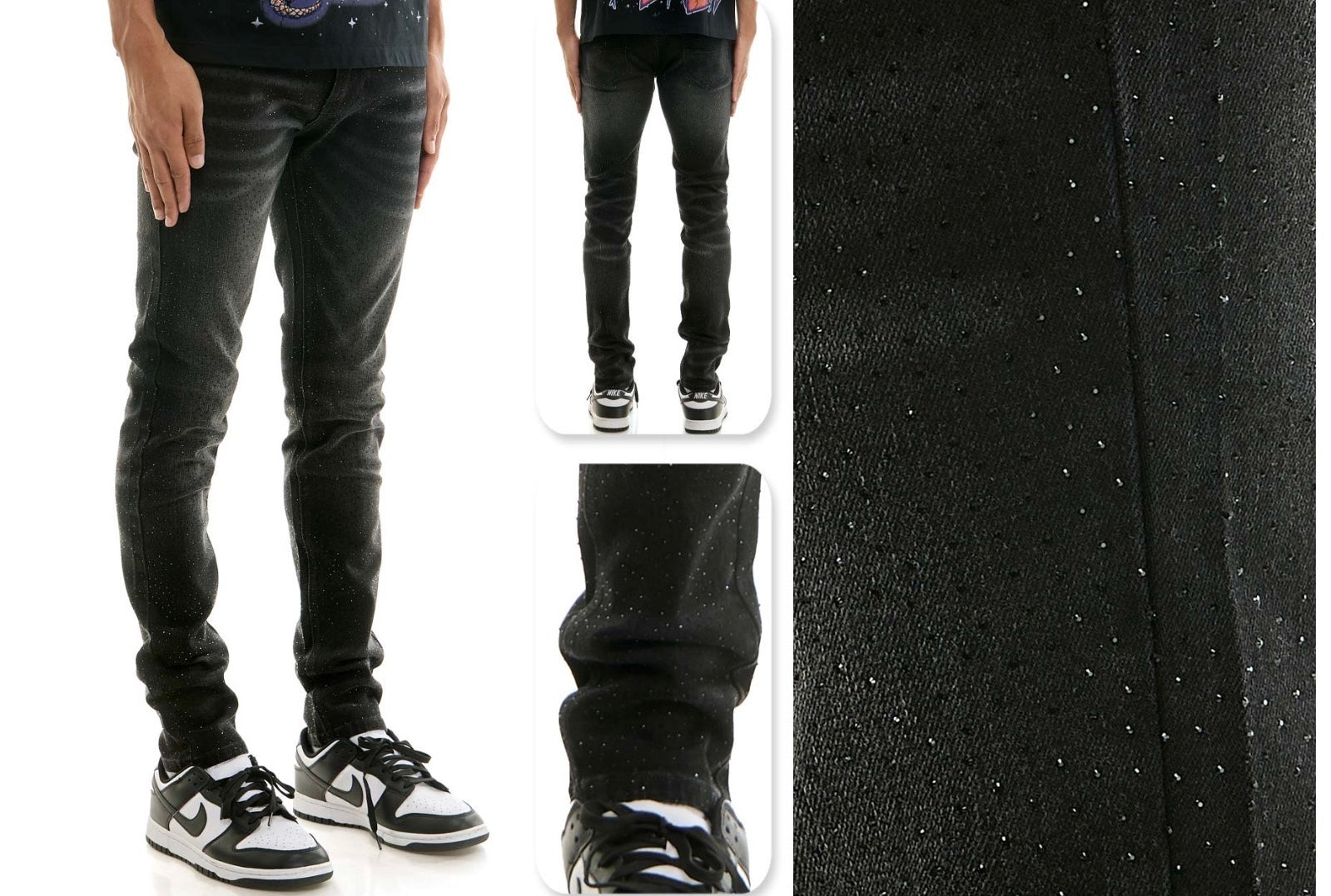 Kdnk Men's rhinestone skinny jeans black /grey wash