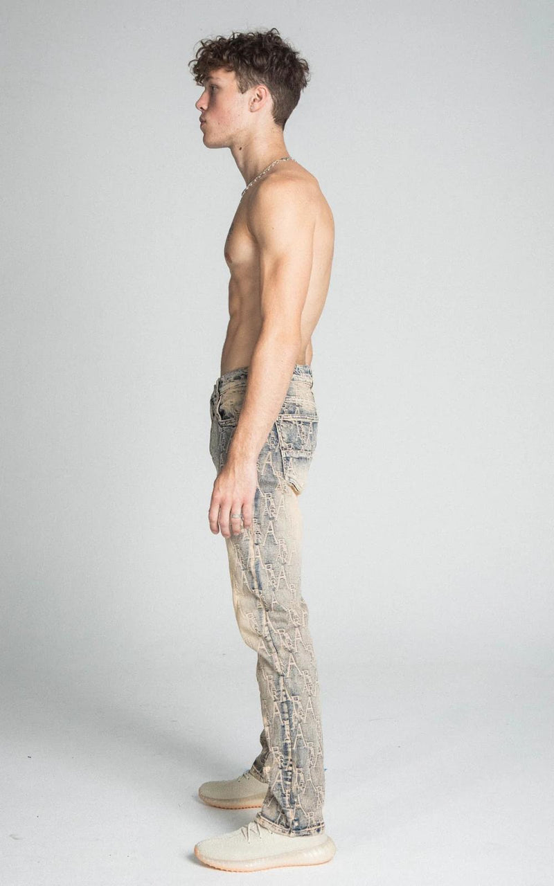 Armor Jeans (Vintage Blue Logo embroidery Mid-Rise Vintage Cargo Stacked Jean)